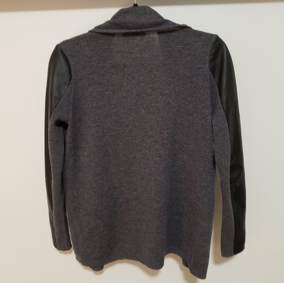 THE Kooples Leather Merino Wool Gray Black Cardigan - Picture 4 of 6